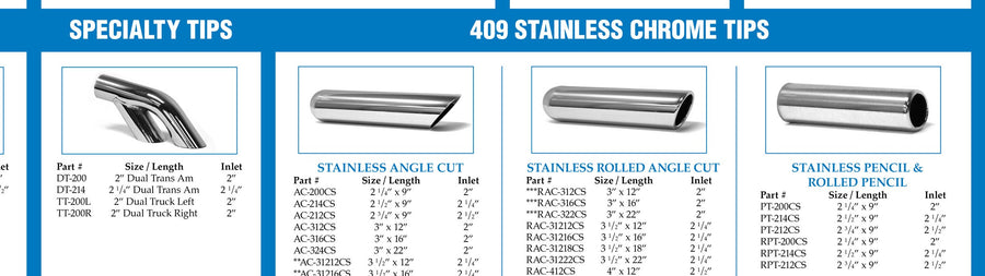 Farrow 409 Stainless Chrome Tips - Rolled Angle Cut - Chrome Stainless